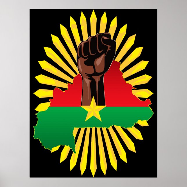 Póster Mapa de Burkina, bandera y puño de la revolución (Frente)