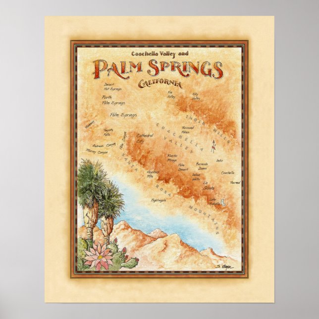 Póster Mapa De Ca De Palm Springs (Frente)