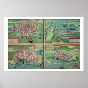 Póster Mapa de Calais, Malta, Rodas y Famagusta, de