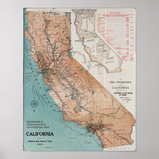 Póster Mapa de California (Frente)