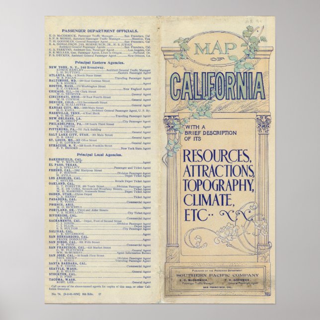 Póster Mapa de California 2 (Frente)
