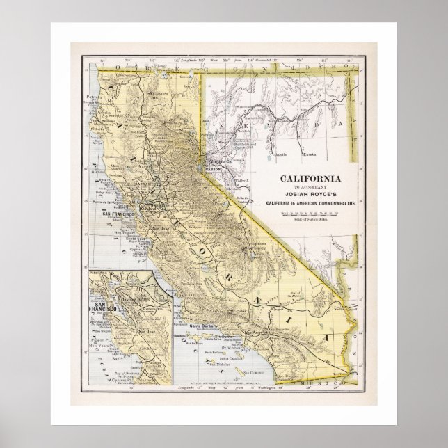 Póster Mapa de California de Poster de 1886 (Frente)