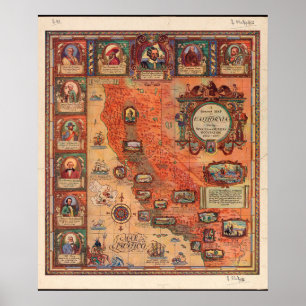 Póster Mapa de California durante la ocupación española m