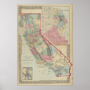 Póster Mapa de California, San Francisco de Mitchell