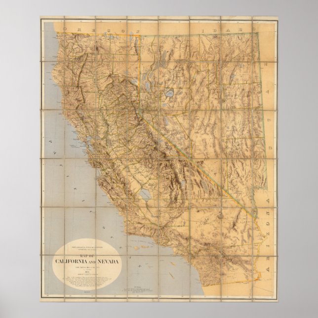 Póster Mapa De California Y Nevada (Frente)