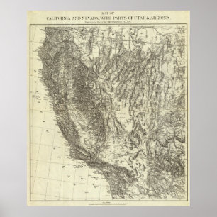 Póster Mapa de California y Nevada