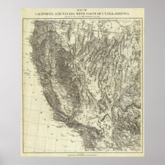 Póster Mapa de California y Nevada