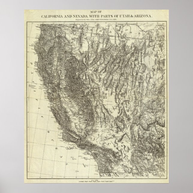 Póster Mapa de California y Nevada (Frente)