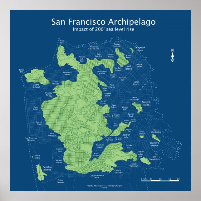 Póster Mapa de calle de San Francisco sumergido de 36 x 3 (Frente)