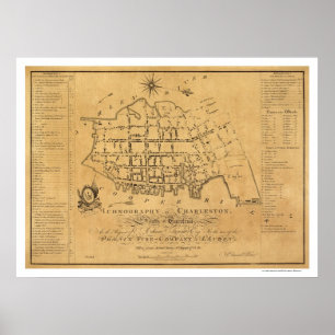 Póster Mapa de calle del SC de Charleston 1788