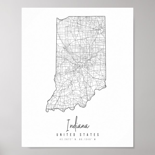 Póster Mapa de calles mínimas de Indiana (Frente)