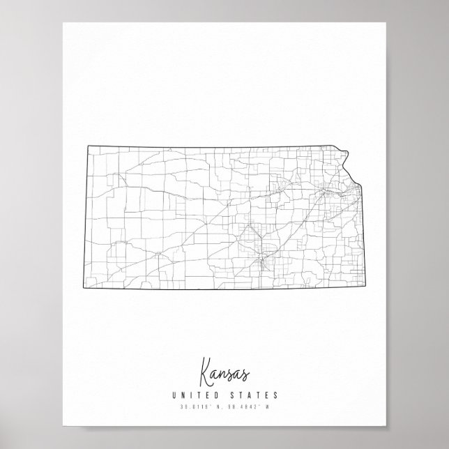 Póster Mapa de calles mínimas de Kansas (Frente)