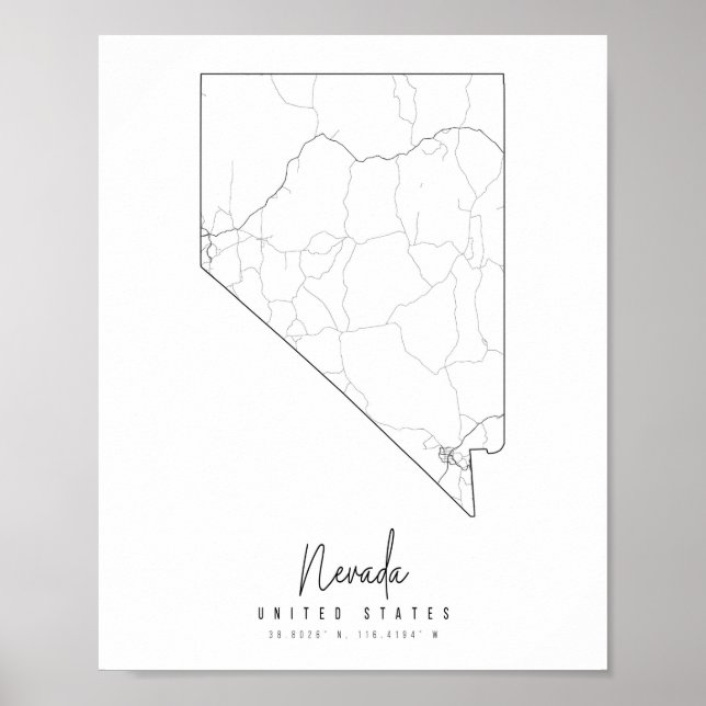 Póster Mapa de calles mínimas de Nevada (Frente)