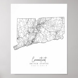 Póster Mapa de calles mínimo de Connecticut