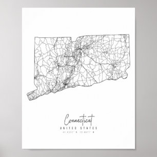 Póster Mapa de calles mínimo de Connecticut
