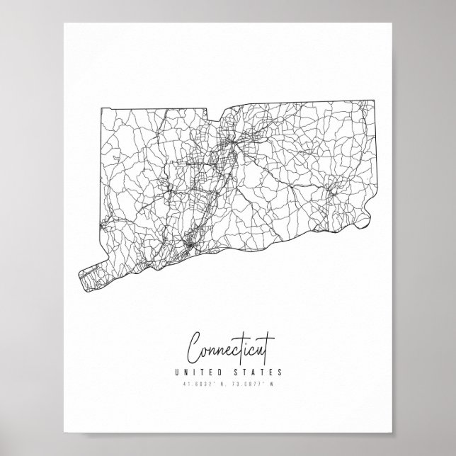 Póster Mapa de calles mínimo de Connecticut (Frente)