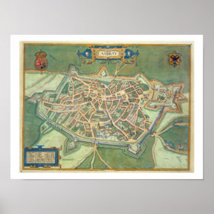 Póster Mapa de Cambrai, de 'Civitates Orbis Terrarum' de