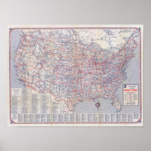 Póster Mapa de camino Estados Unidos