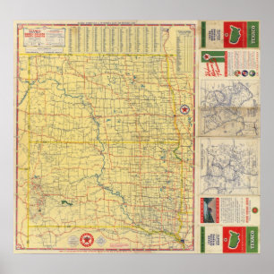 Póster Mapa de camino N y S Dakota
