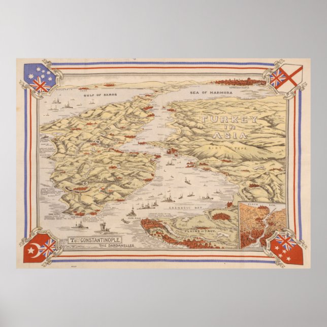 Póster Mapa de campaña de la vieja Gallipoli (1915) Darda (Frente)