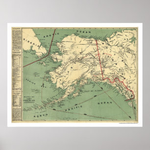 Póster Mapa de Campos de Oro de Alaska 1897