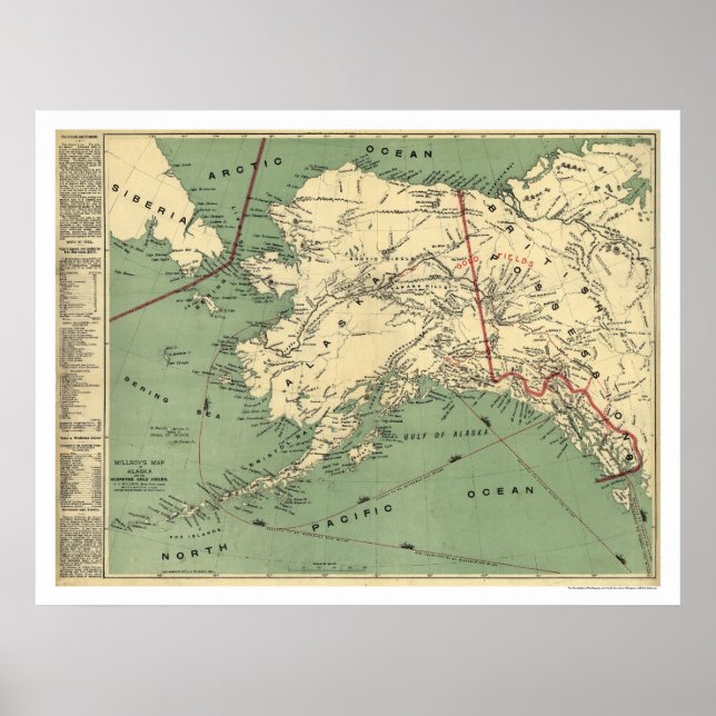 Póster Mapa de Campos de Oro de Alaska 1897 (Frente)