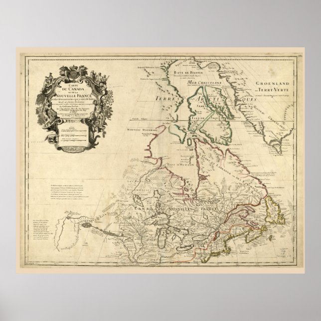 Póster Mapa de Canadá (alrededor de 1718) (Frente)