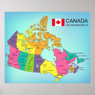 Póster - Mapa de Canadá con Provincias