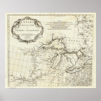 Póster Mapa de Canadá con pueblos nativos americanos
