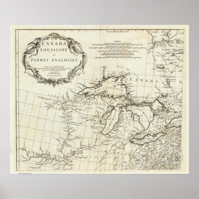 Póster Mapa de Canadá con pueblos nativos americanos (Frente)