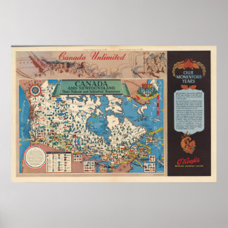 Póster Mapa de Canadá - Recursos naturales e industriales