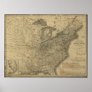 Póster Mapa de Canales y Ferrocarriles de Estados Unidos