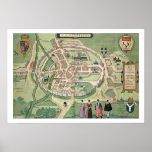 Póster Mapa de Canterbury, de 'Civitates Orbis Terrarum'