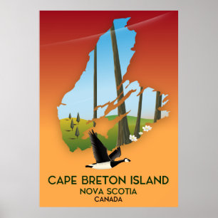 Póster Mapa de Cape Breton Island nova Scotia Canada