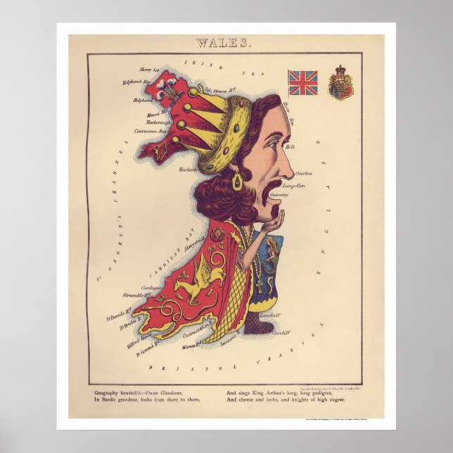 Póster Mapa de caricatura de Gales 1868 (Frente)
