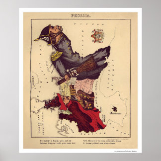 Póster Mapa de caricatura de Prusia 1868