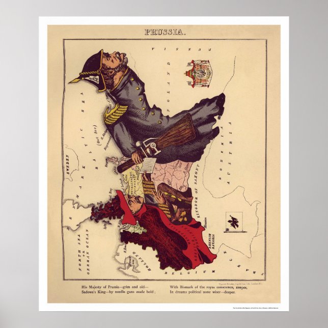Póster Mapa de caricatura de Prusia 1868 (Frente)