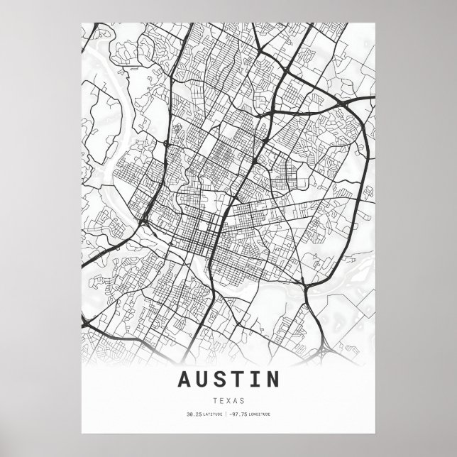 Póster Mapa de caricaturas de Austin City (Frente)