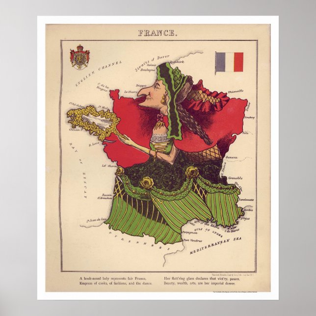 Póster Mapa de caricaturas de Francia de 1868 (Frente)