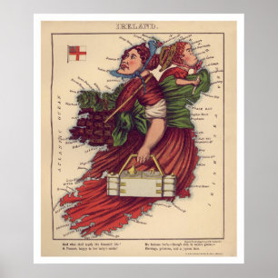 Póster Mapa de caricaturas de Irlanda 1868
