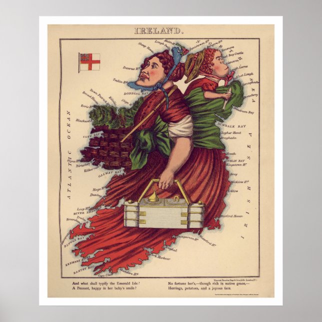Póster Mapa de caricaturas de Irlanda 1868 (Frente)