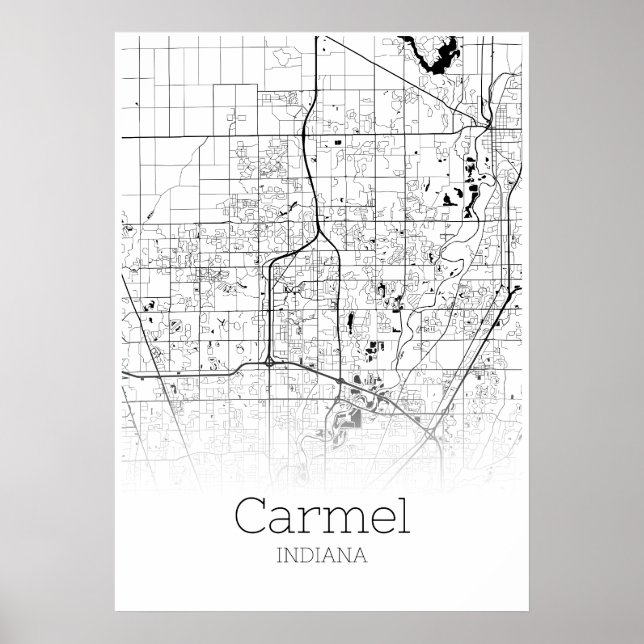 Póster Mapa de Carmel - Indiana - Poster de Mapa de la Ci (Frente)
