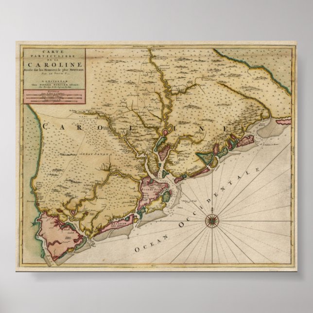 Póster Mapa de Carolina de 1696 (Frente)
