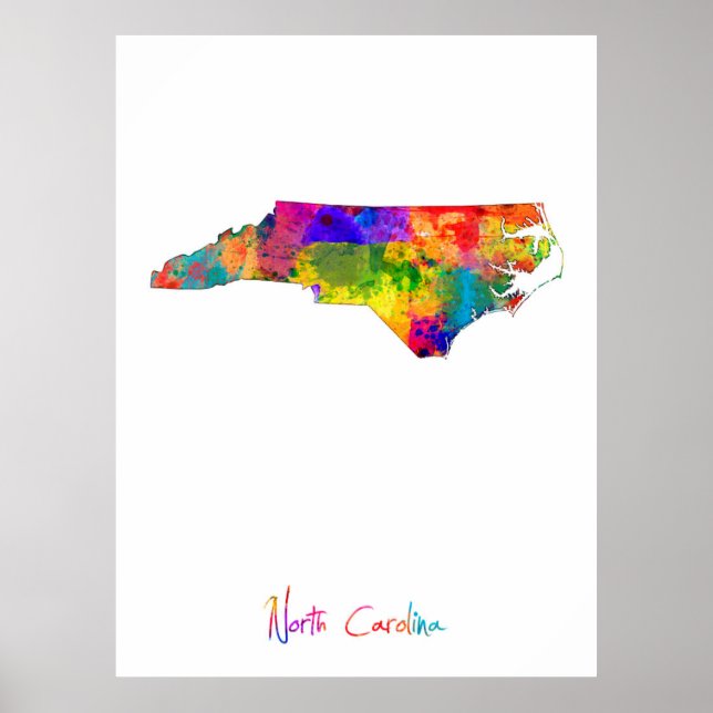 Póster Mapa de Carolina del Norte (Frente)