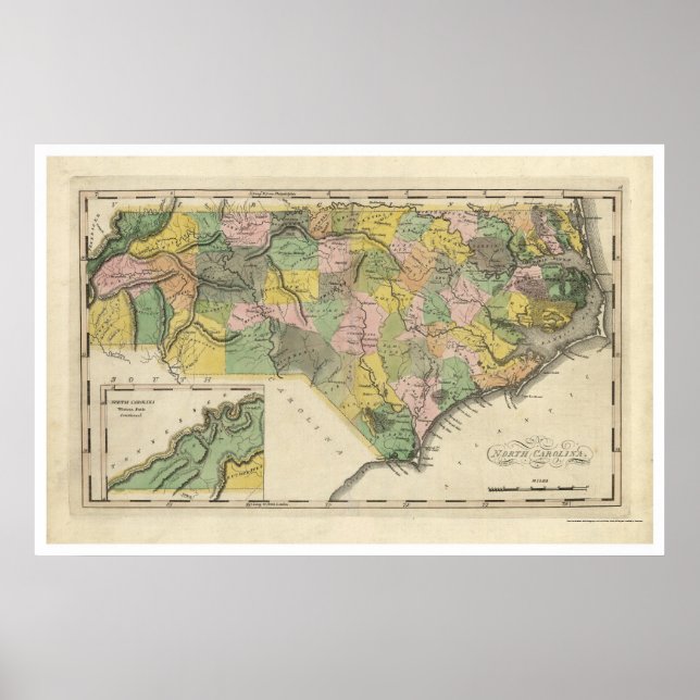 Póster Mapa de Carolina del Norte 1814 (Frente)