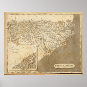 Póster Mapa de Carolina del Norte por Arrowsmith