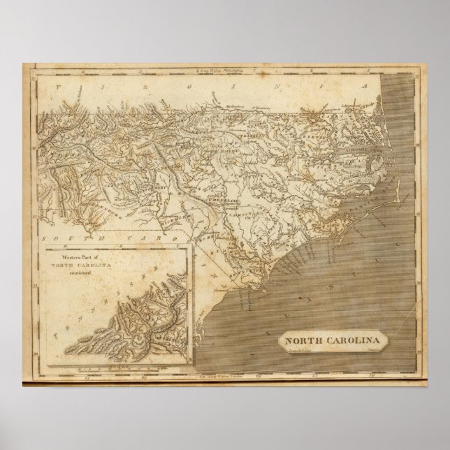 Póster Mapa de Carolina del Norte por Arrowsmith (Frente)