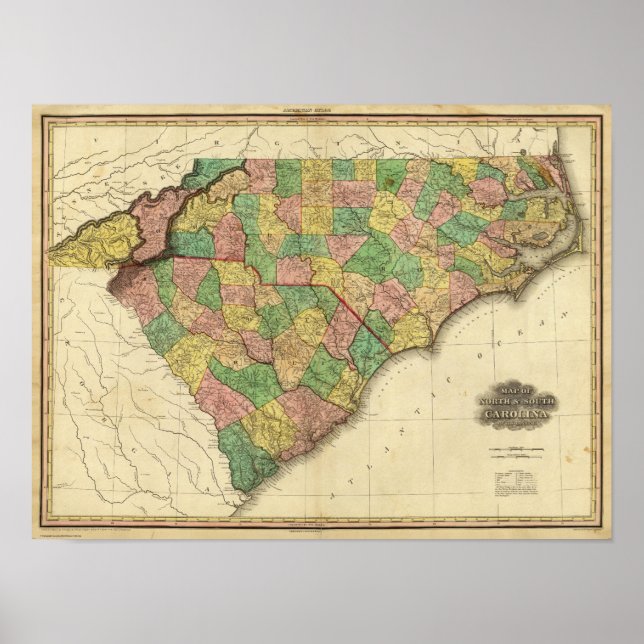 Póster Mapa de Carolina del Norte y del Sur (Frente)
