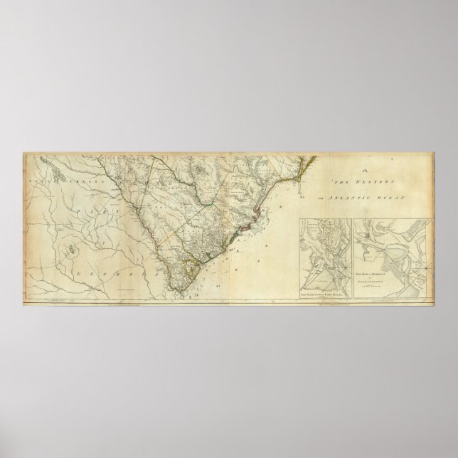 Póster Mapa De Carolina Del Norte Y Del Sur (Frente)