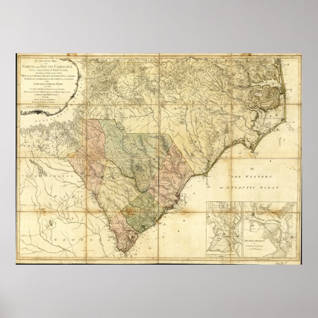 Póster Mapa de Carolina del Norte y del Sur (1775) (Frente)